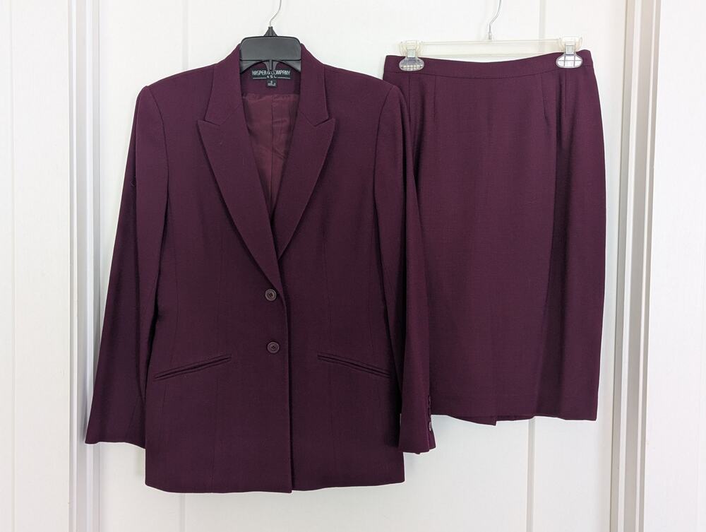 Kasper Vtg 90s Wool Blend 2 Pc Skirt Suit Plum Purple Size 6 Jewel Tone Retro